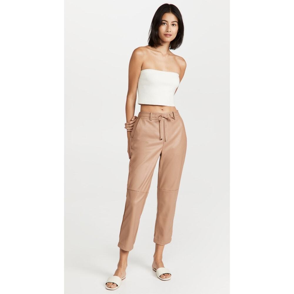 NWT Cami NYC Adene Vegan Leather Camel Cropped Drawstring Pant in Cortado - Picture 2 of 9